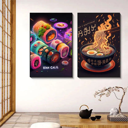 DecorBites™ Japanese Food Neon Posters Canvas Painting for Home Kitchen Decor