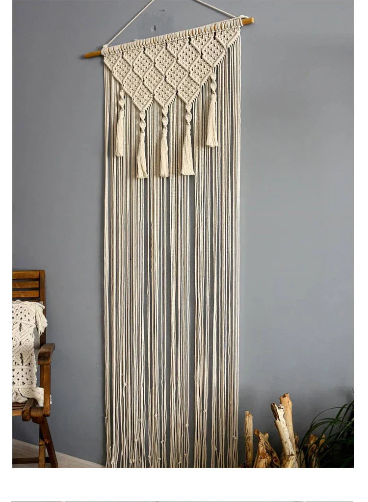 Decobites Macrame Boho Curtain Tapestry with Tassels