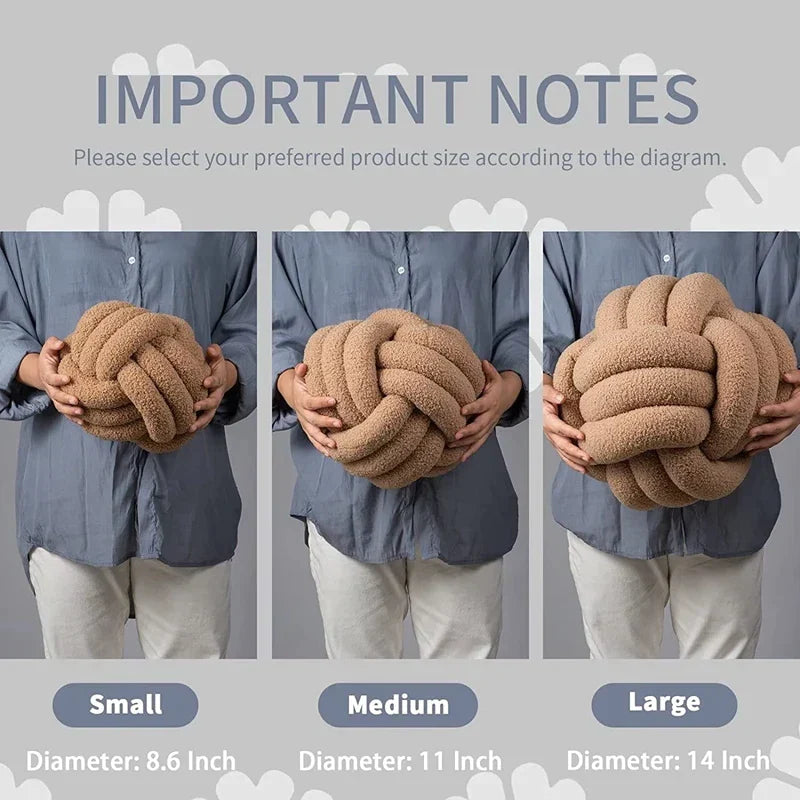 DecorBites™ Handmade Knotted Boucle Circle Plush Pillow Brown