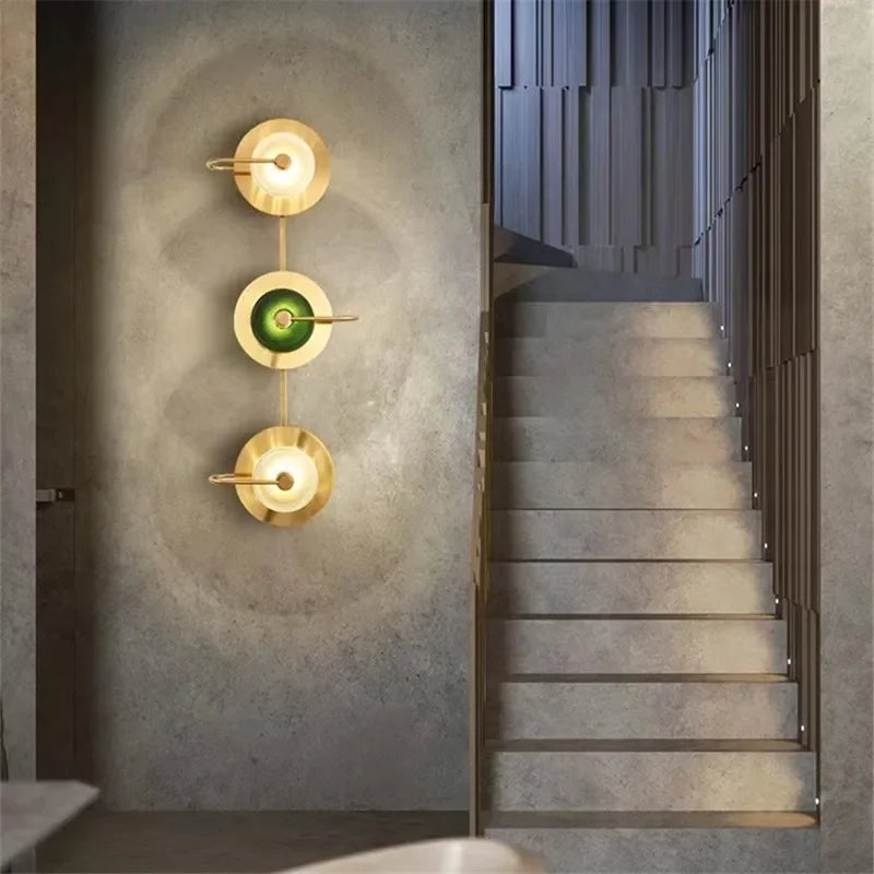 DecorBites™ Green Crystal Wattle Circle Wall Lamp - Nordic Minimalist Art Deco Lights