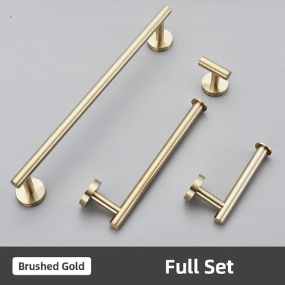 DecorBites™ Brushed Gold Bathroom Accessories Set: Towel Rail, Paper Holder, Hook, Stainless Steel