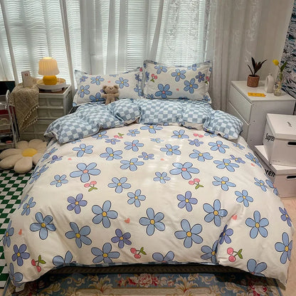 Decobites Flowers Print Cotton King Size Bedding Set, Soft & Comfortable Duvet Cover Set