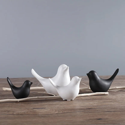DecorBites™ Bird Figurine Set Nordic Ceramic Black White Table Sculptural Ornament