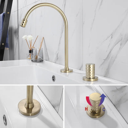 DecorBites™ Brass Basin Faucet Brushed Gold Double Bracket Two Holes Hot Cold Mixer