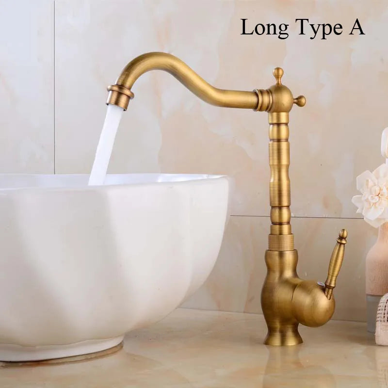 DecorBites™ Antique Brass Basin Faucet, Rotatable Single Hole Kitchen Sink Mixer