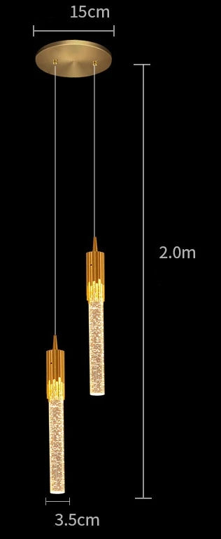 Lámpara colgante LED de cristal DecorBites™, color oro y negro, ideal para comedor o sala de estar.