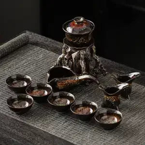 DecorBites™ Dragon Teapot & Magnetic Rotating Tea Set, Chinese Kung Fu Teaware