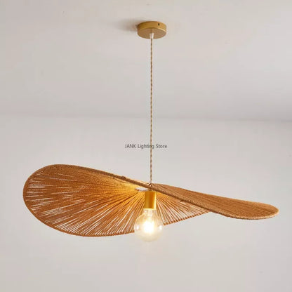 DecorBites™ Hemp Rope Straw Hat Pendant Lights LED Decorative Lighting for Living Room and Restaurant