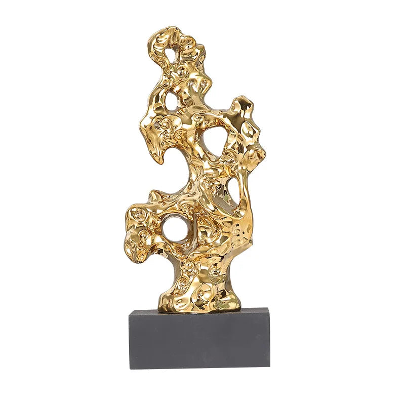 Decorbites™ Goldene Hohlstein-Statue Korallen-Skulptur Wohnungsdekoration Figuren