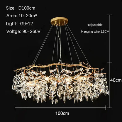 DecorBites™ Golden Branch Ceiling Crystal Chandelier – Luxury Indoor Lighting Fixture
