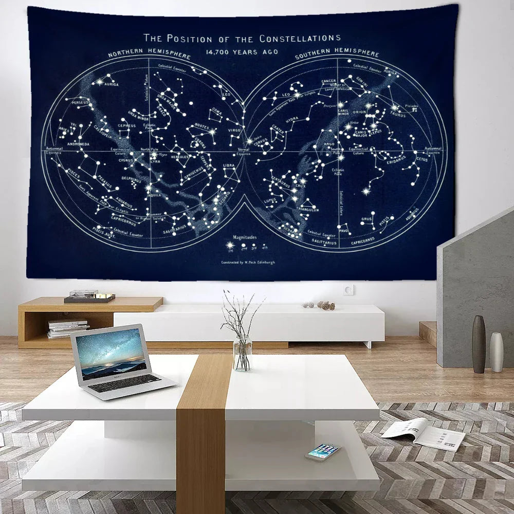 Decobites Cosmic Constellation Compass Tapestry: Abstract Psychedelic Witchcraft Wall Hanging