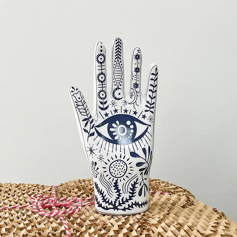 DecorBites™ Ceramic Witch Palmistry Hand Jewelry Holder Stand Mystic Fortune Teller Figurine