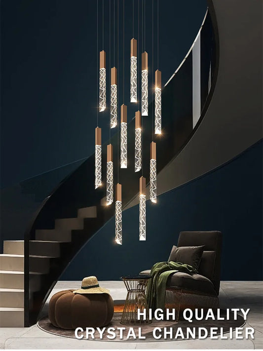 Lámpara de araña LED DecorBites™ Crystal Column: Lámpara colgante de lujo para escaleras, iluminación moderna para la decoración del hogar