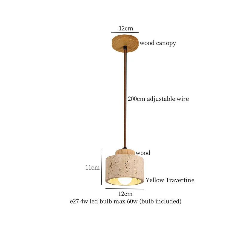 Yellow Travertine Pendant Lamp Polished Copper