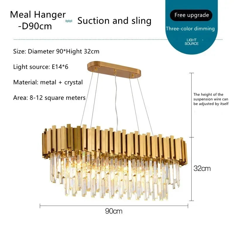 DecorBites™ Golden Crystal Chandelier LED Lighting for Dinning Room
