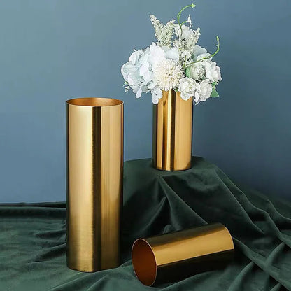 DecorBites™ Gold Plated Cylinder Vase Desk Decor - Minimalist Modern Home Decor & Flower Arrangement