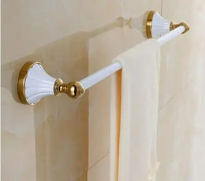 DecorBites™ Bathroom Accessories Set: Gold Finish Paper Holder, Towel Bar, Soap Holder, Towel Rack & More