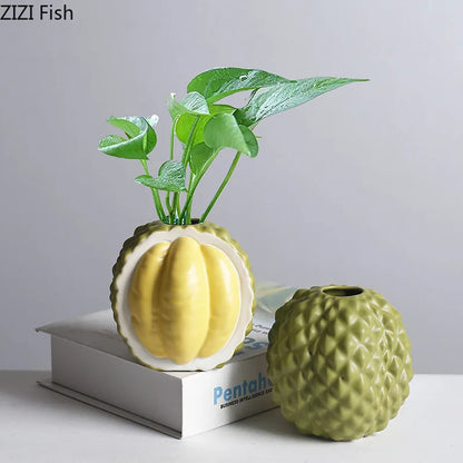 DecorBites™ Durian Ceramic Vase - Unique Table Decor for Flowers and Plants.