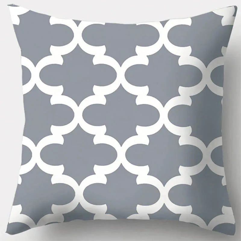 DecorBites™ Grey Geometry Leaves Floral Stripes Plaids Print Lumbar Pillow Case