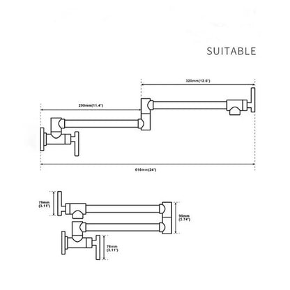 DecorBites™ Brushed Gold Kitchen Pot Filler Faucet Wall Mount Single Cold Foldable Spout