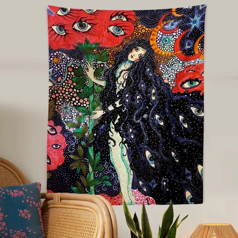 Decobites Psychedelic Celestial Floral Wall Hanging Tapestry for Dorm Decor