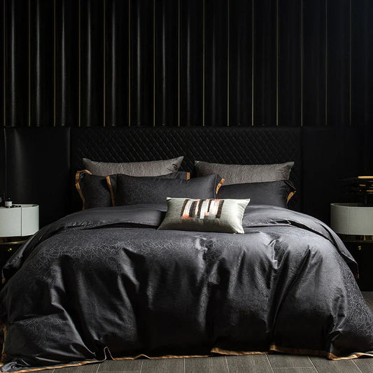 Juego de cama DecorBites™ Luxe Dark Grey Vintage de 1000 hilos de algodón egipcio, jacquard, tamaño Queen/King