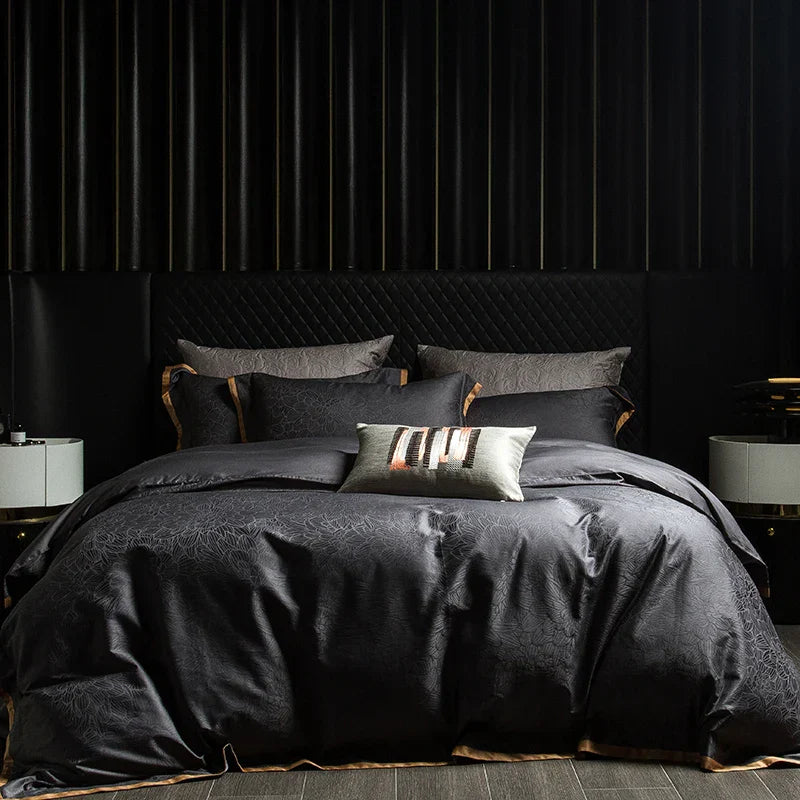 Juego de ropa de cama Luxe Dark Grey Vintage 1000TC de algodón egipcio, Jacquard, Queen/King Decorbites™