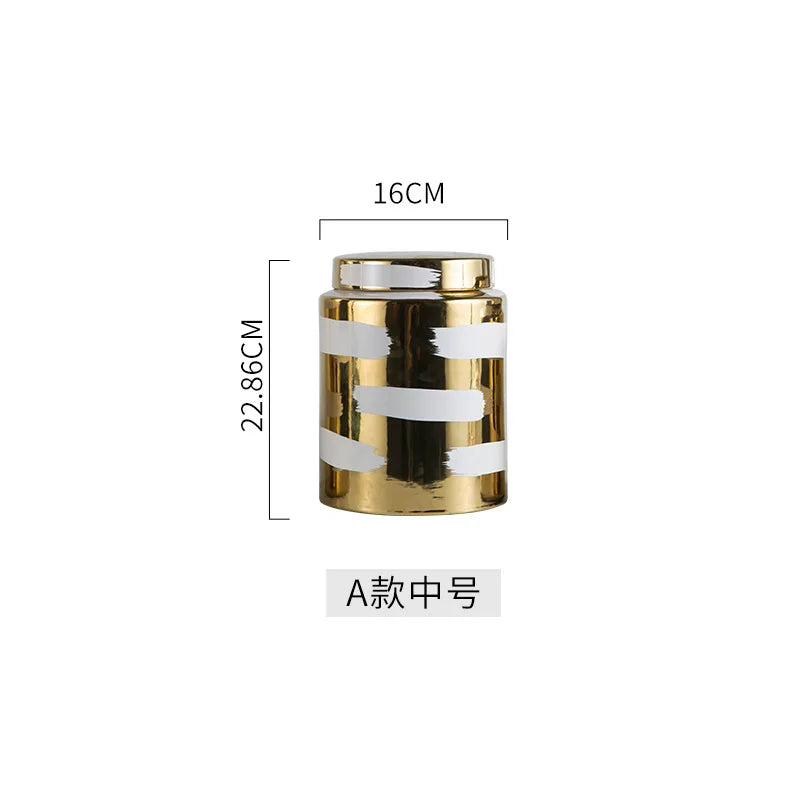 DecorBites™ Golden Ceramic General's Jar for Home Decor & Storage