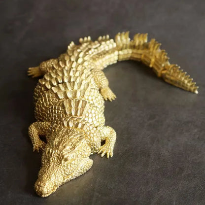 DecorBites™ Brass Crocodile Sculpture: Articular Mobility Home Decor Accessory