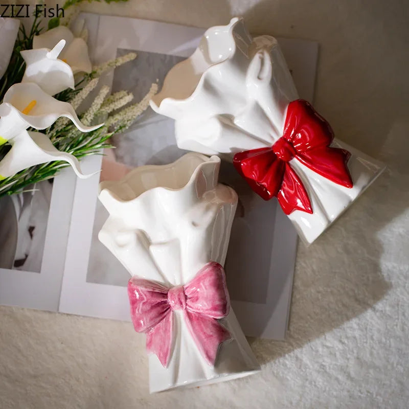 DecorBites™ Bowknot Ceramic Vase for Charming Flower Arrangements