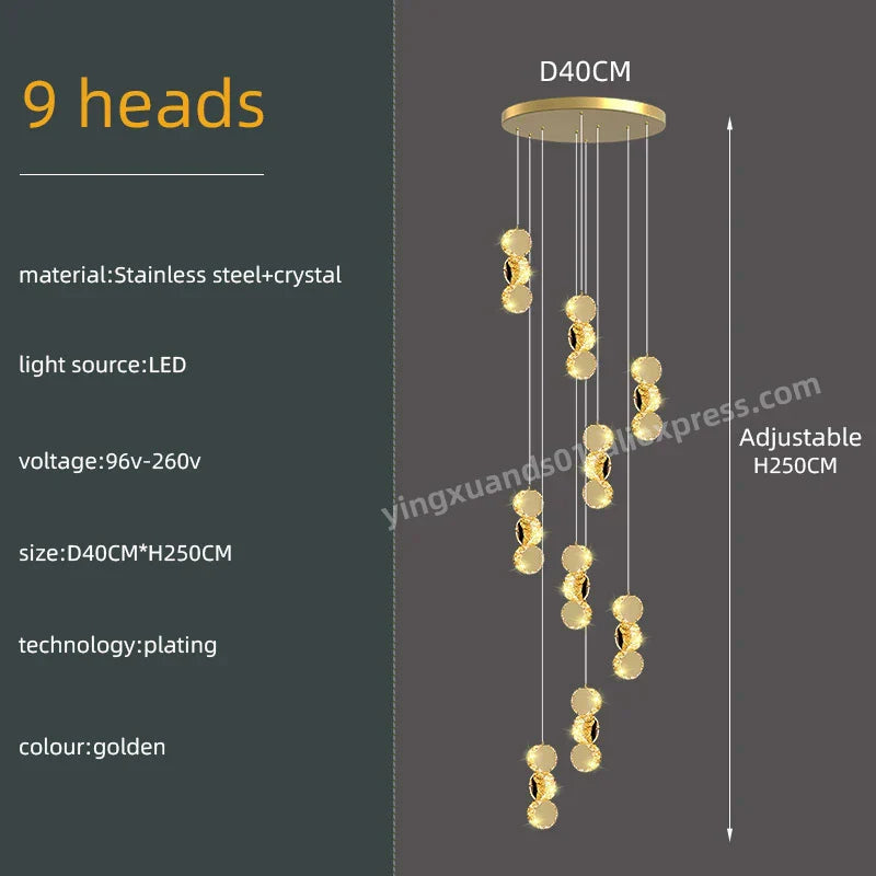 DecorBites™ Gold Crystal Chandeliers LED Pendant Lamp for Modern Living Spaces