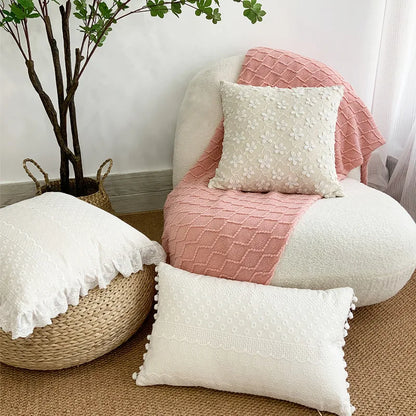 DecorBites™ Boho White Lace Floral Sofa Cushion Cover Wedding Decor Throw Pillows