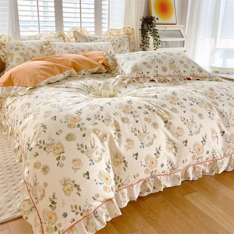 Decobites Floral Princess 100% Cotton Duvet Set for Queen Size Bed