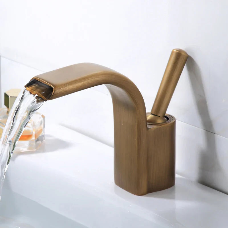 DecorBites™ Black Brass Waterfall Basin Faucet, Single Hole Hot Cold Sink Mixer Tap