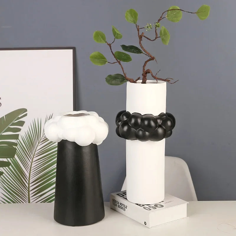 ديكور بايتس™ - مزهرية خزفية مجردة مرقعة، وعاء زهور فقاعية، ديكور منزلي