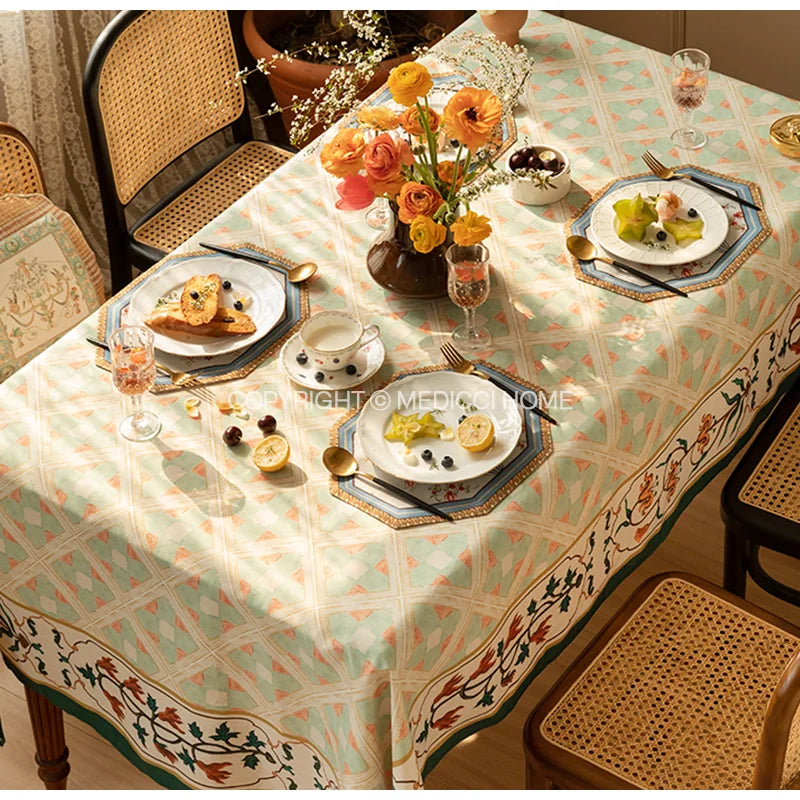 DecorBites™ Baroque Flowers Fringe Placemat Set- Luxury Cotton Linen Retro Hexagon Table Mats