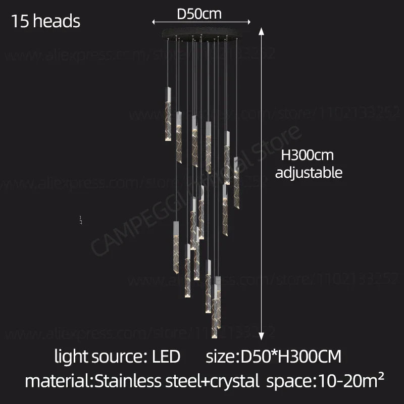 DecorBites™ Crystal Chrome LED Chandelier: Elegant Duplex Stair Lighting for Modern Interiors