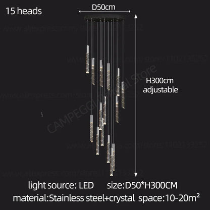 DecorBites™ Crystal Chrome LED Chandelier: Elegant Duplex Stair Lighting for Modern Interiors