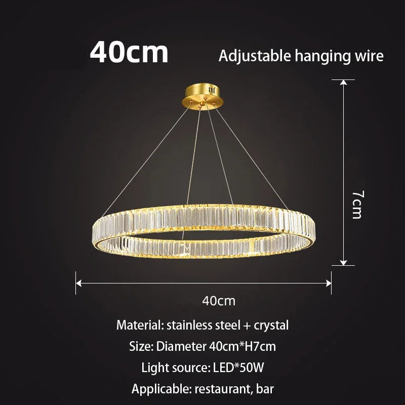 DecorBites™ Gold Crystal Chandelier: Modern Luxury Round Square Pendant Light for Living Room