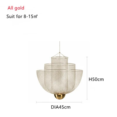 DecorBites™ Gold Mesh Grid Ceiling Chandelier: Dimmable LED Indoor Lighting