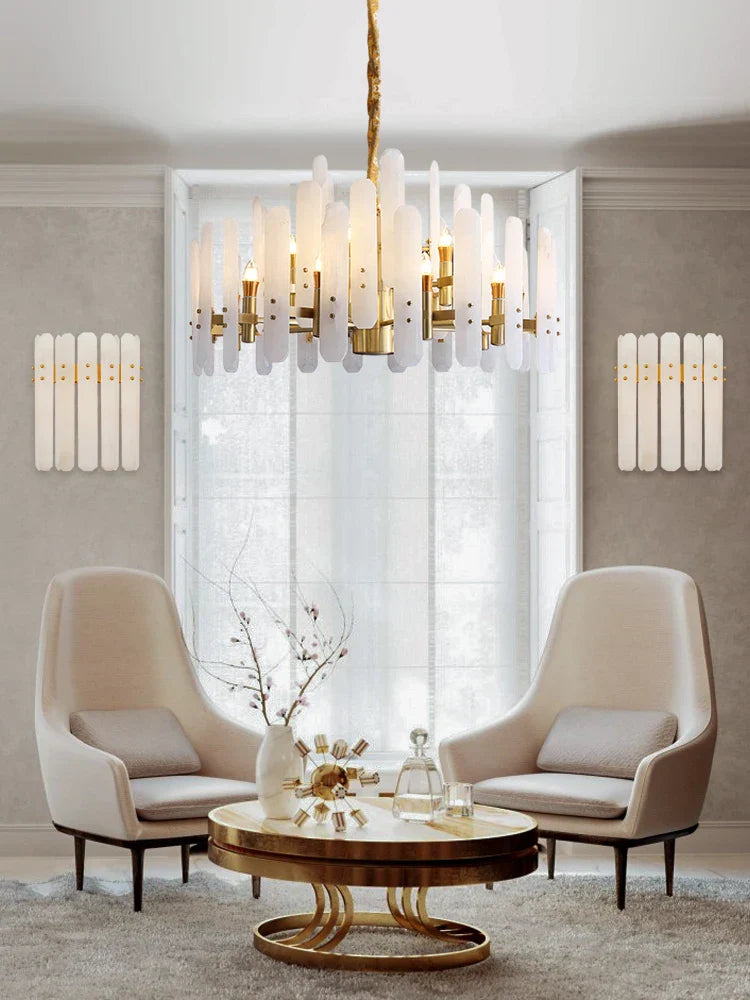 Lámpara de araña de alabastro LED cromado dorado Decorbites™ para comedor