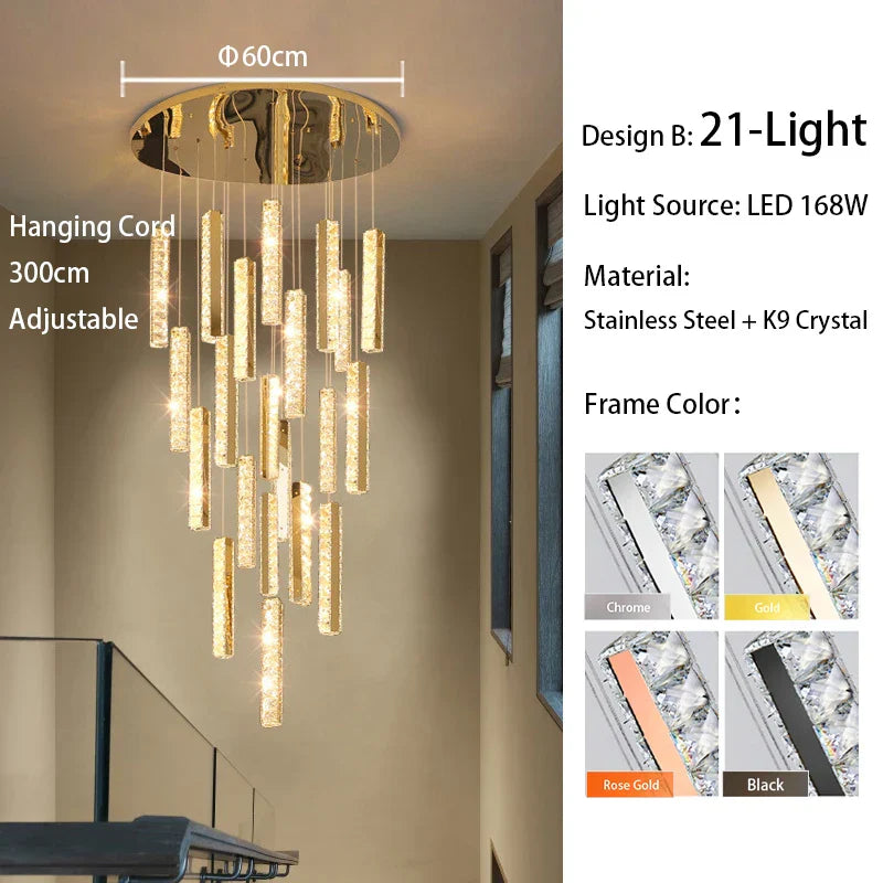 DecorBites™ Large Crystal Luxury Chandelier for Living Room Dining Hall Stair Suspension