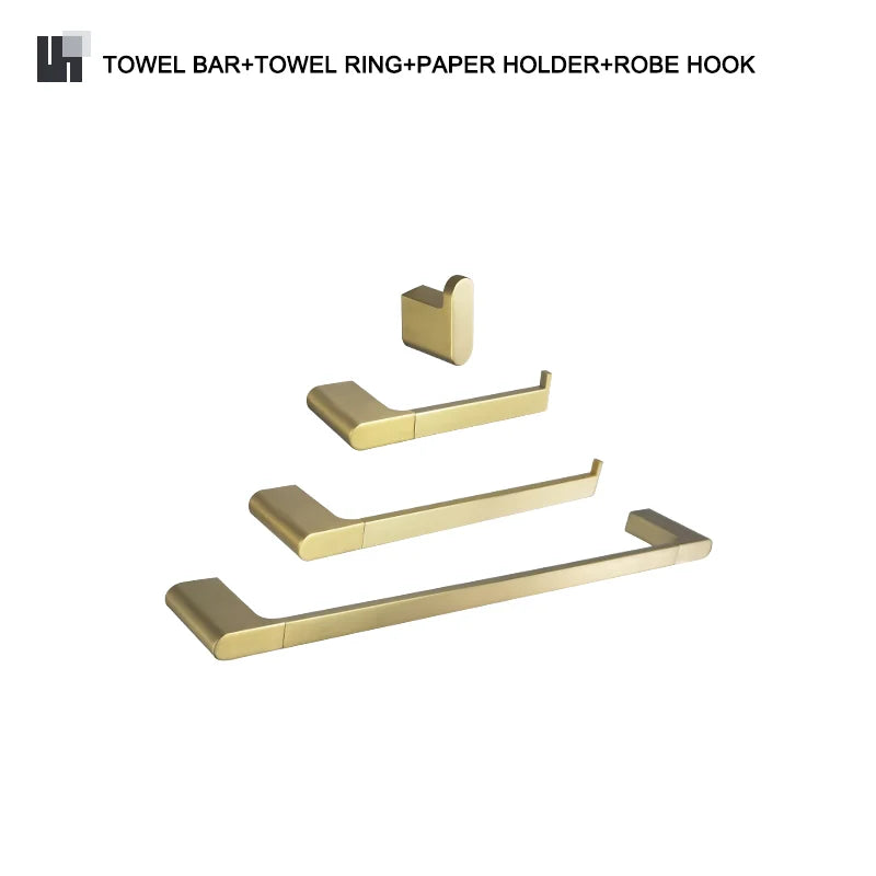 DecorBites™ Gold Bathroom Accessories Set: Towel Bar Rail, Toilet Paper Holder, Towel Rack, Hook