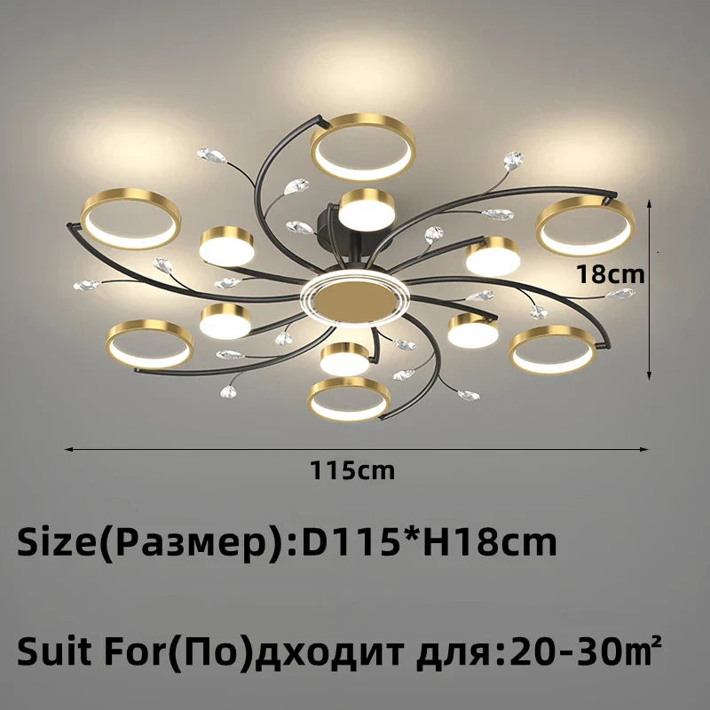 DecorBites™ Gold Aluminum LED Chandelier with K9 Crystal, Luxury Pendant Lights for Home Décor