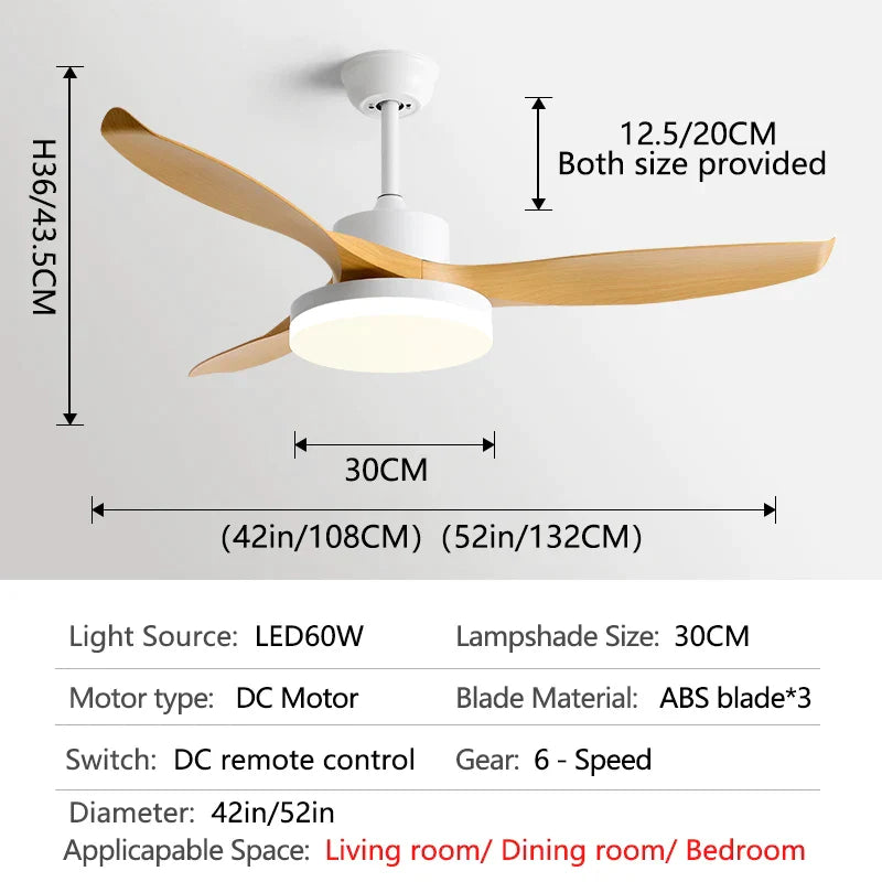 مروحة سقف DecorBites™ مقاس 52 بوصة تعمل بالتيار المستمر مع 3 شفرات ABS وإضاءة LED بقوة 60 وات، وجهاز تحكم عن بُعد