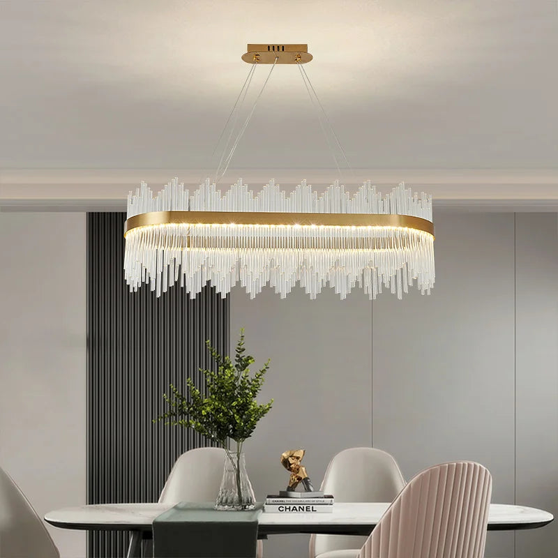DecorBites™ Crystal Rod Round Chandelier: Modern Nordic Light for Living Room, Bedroom, Dining Room, Kitchen