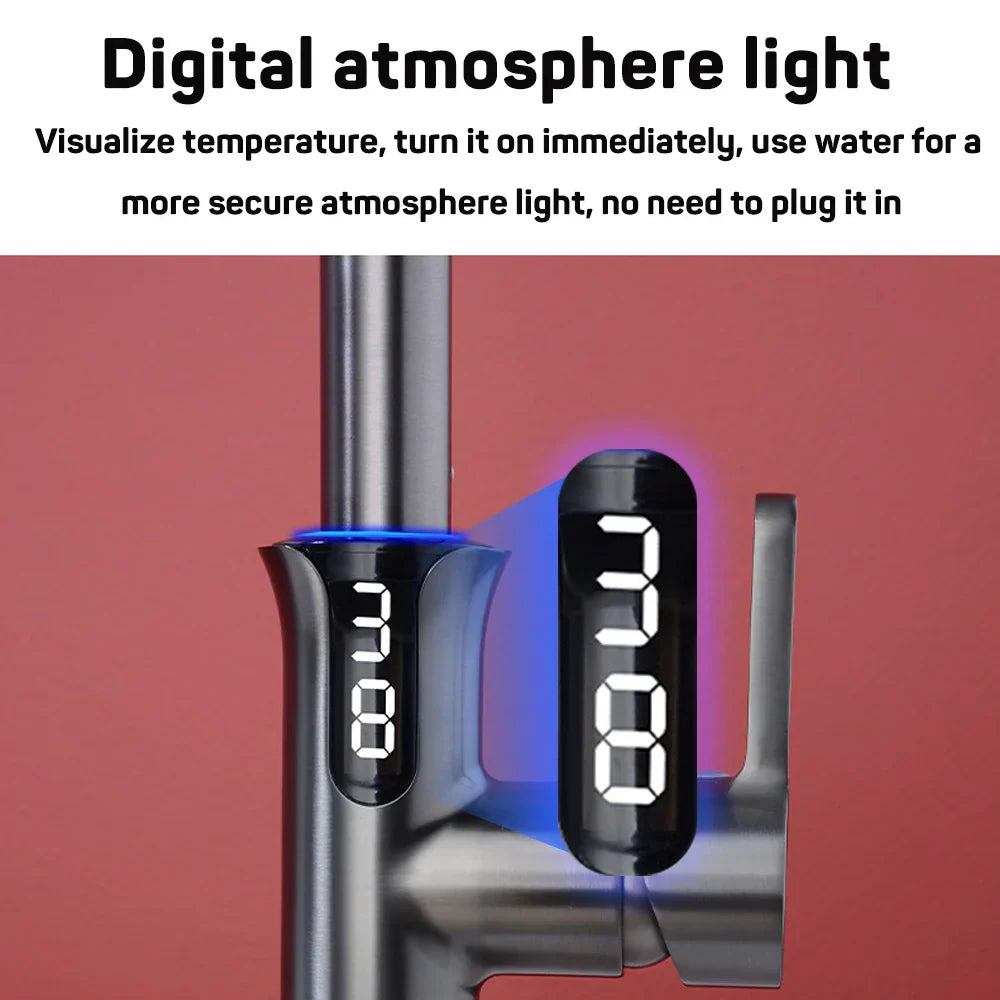 DecorBites™ Digital Display Waterfall Kitchen Sink Faucet with Pull Out Sprayer