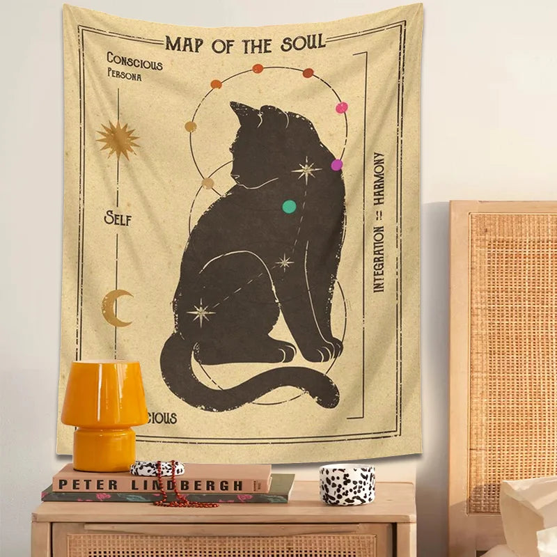 Boho Tarot Cat Tapestry for Kids Room Decor by Decobites