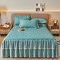 Decobites Cotton Lace Ruffles Quilted Bed Skirt Set with Pillowcases