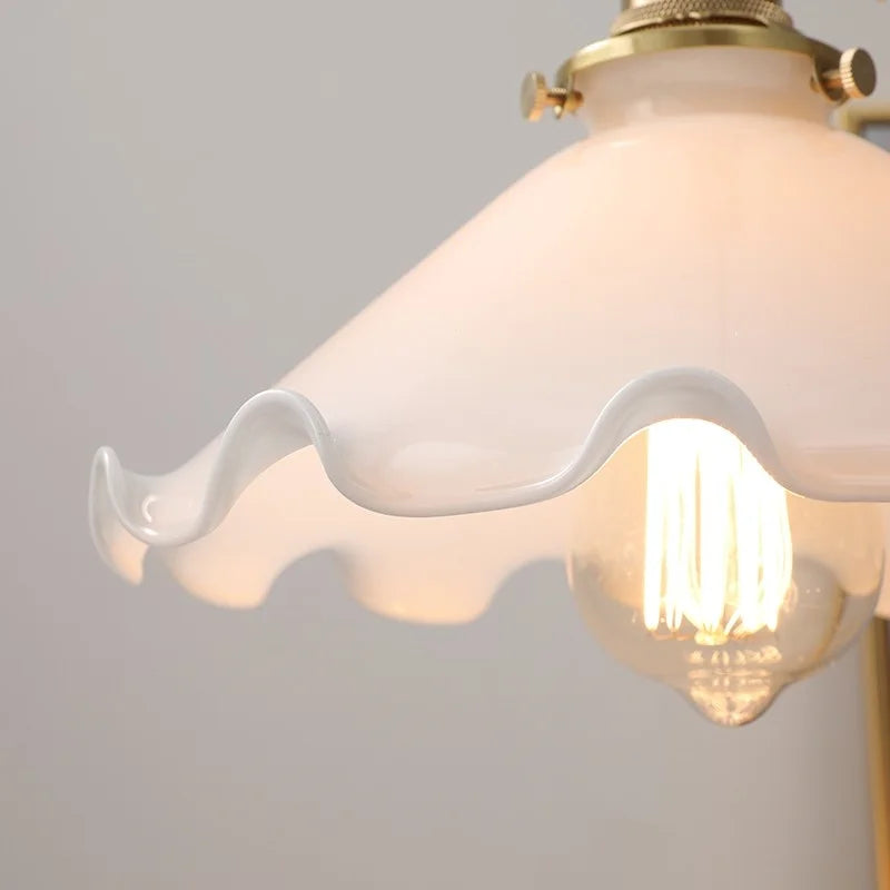 DecorBites™ White Glass LED Pendant Lights with Walnut Wood Details